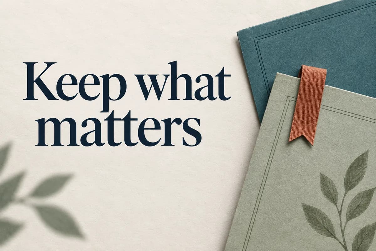 Cover reading 'Keep what matters' with layered document corners.