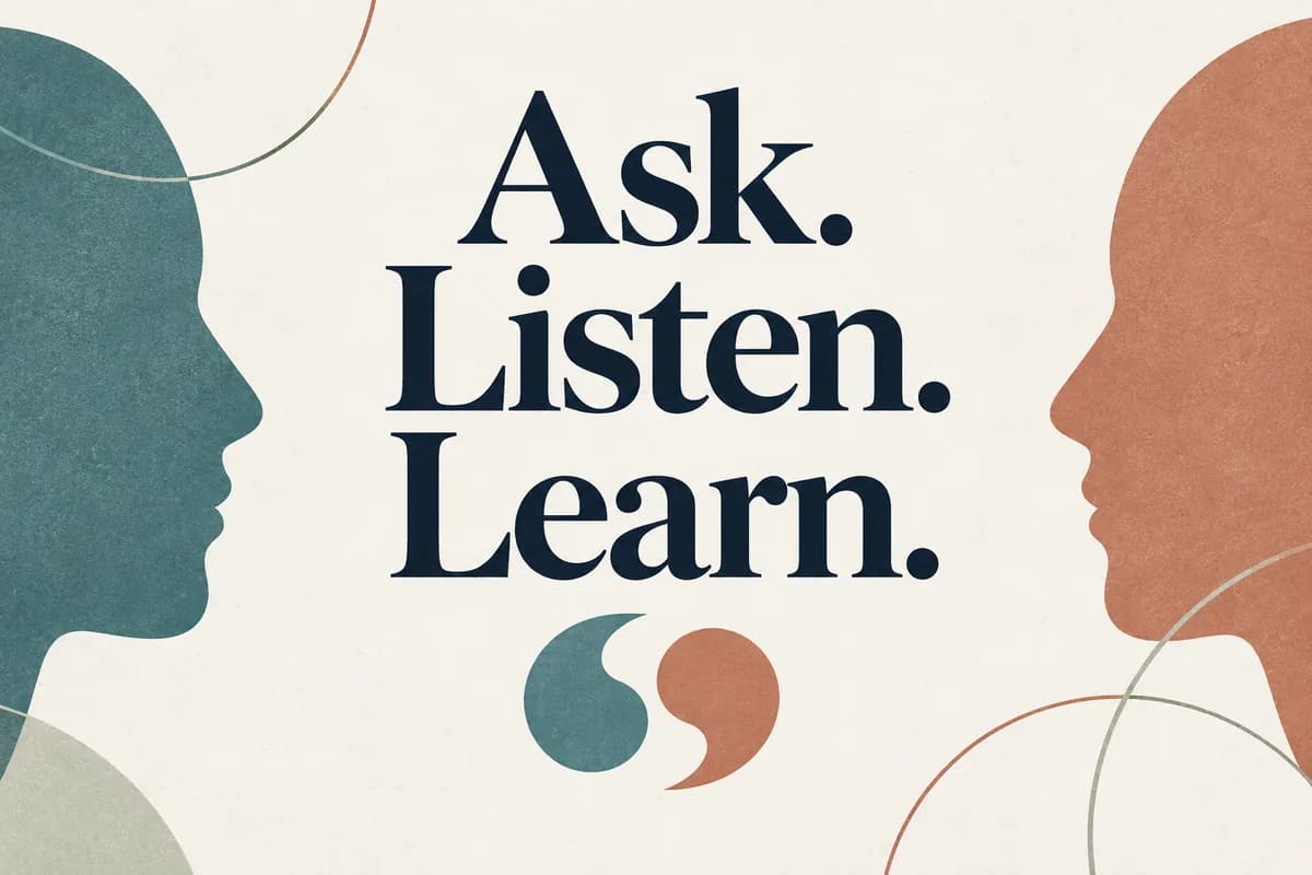 Cover reading 'Ask. Listen. Learn.' with abstract conversation marks.